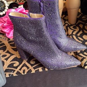 Betsey Johnson Purple Rhinestone Heeled Boots